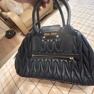 Miu Miu Dark Blue Quilted Satchel